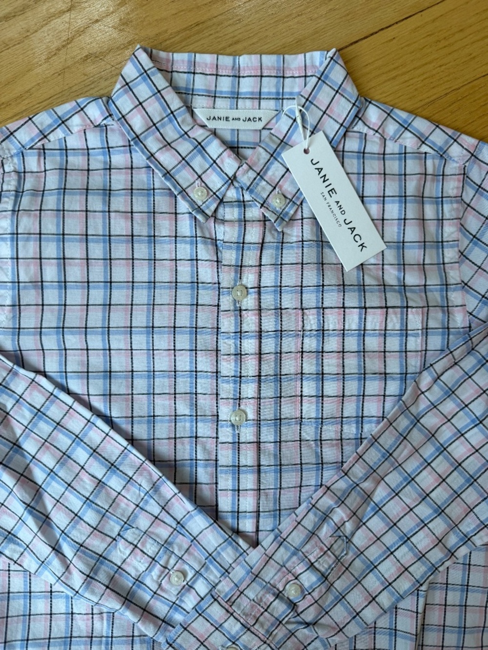 Janie and Jack size 8 boys long sleeve shirt blue and pink pastel plaid